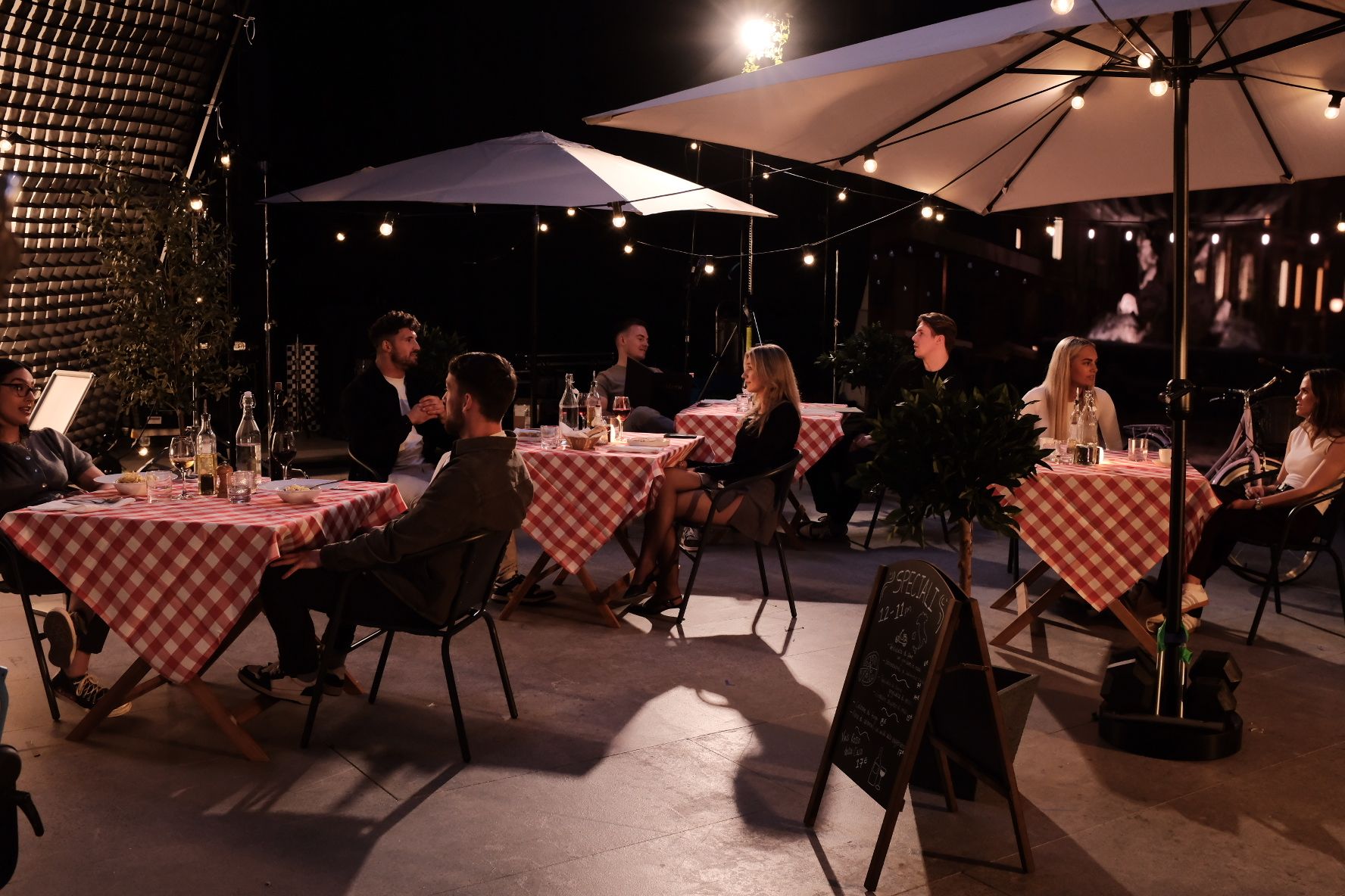 A restaurant scene shot using Virtual Production