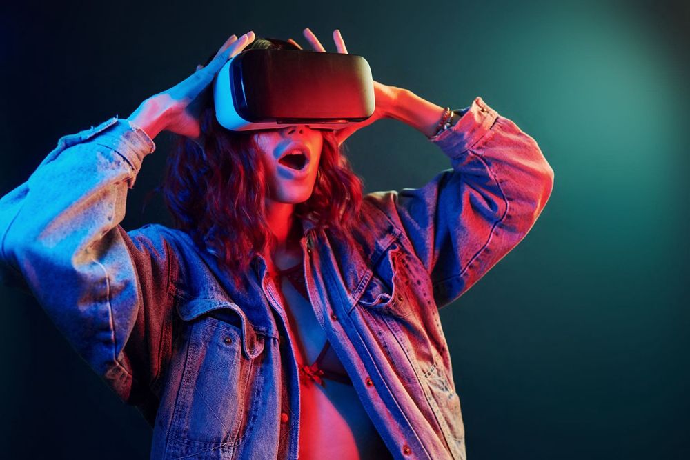 a woman wearing a VR headset