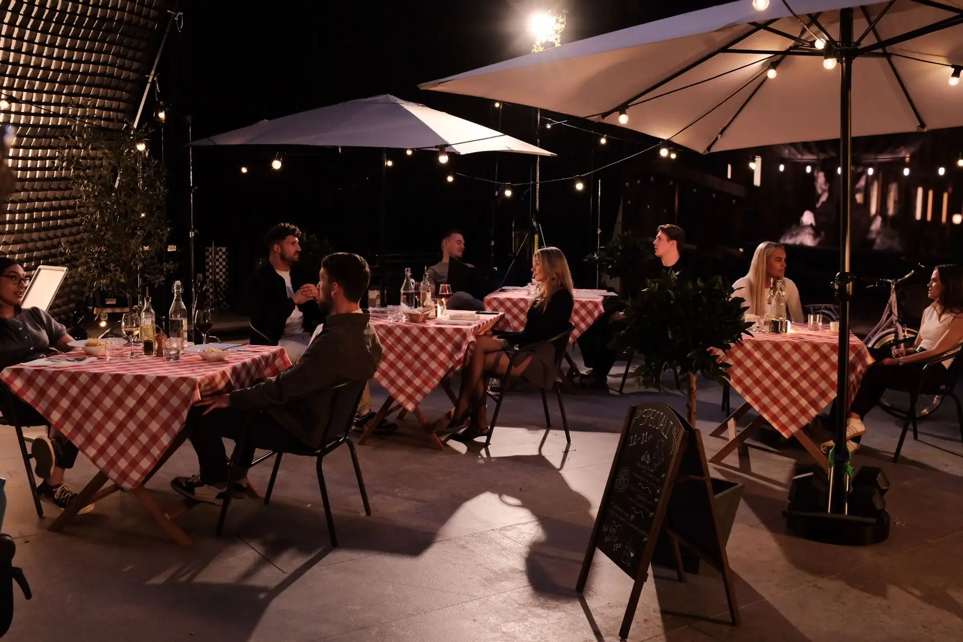 A restaurant scene shot using Virtual Production