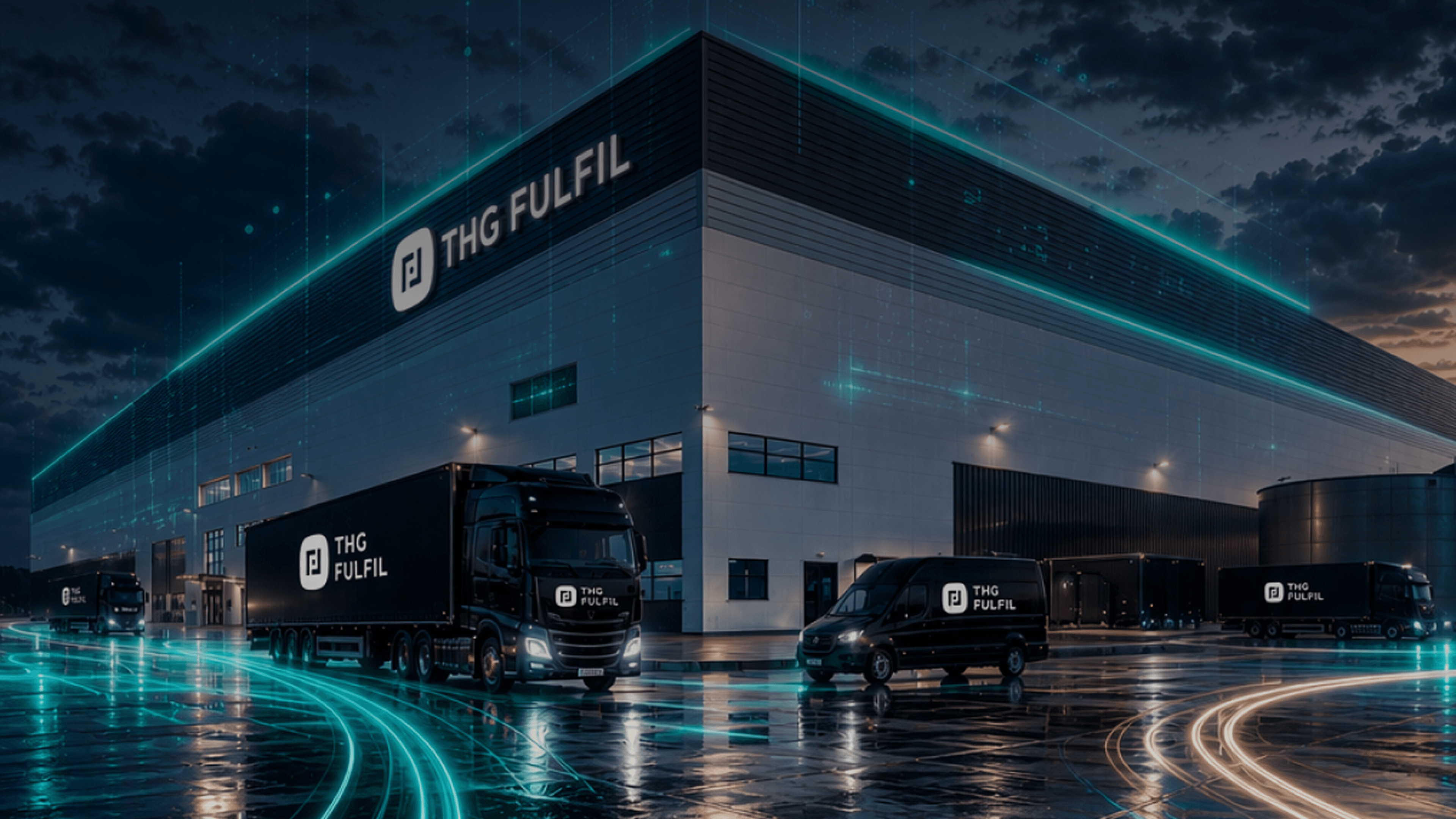 thg fulfil warehouse and branded trucks