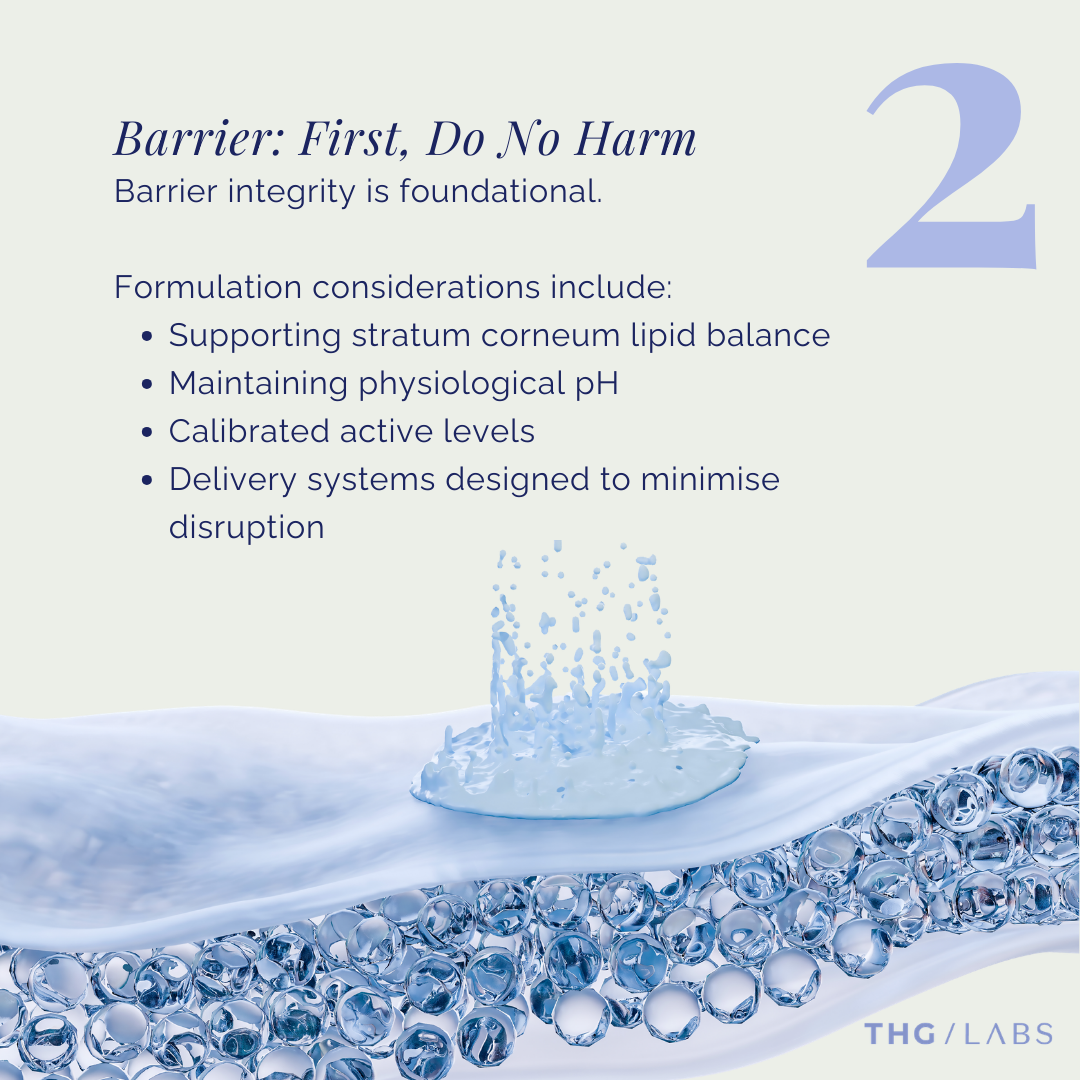 Macro texture of water interacting with a skin-like surface, symbolising barrier-supporting skincare and formulations designed to maintain lipid balance, pH and minimise disruption.