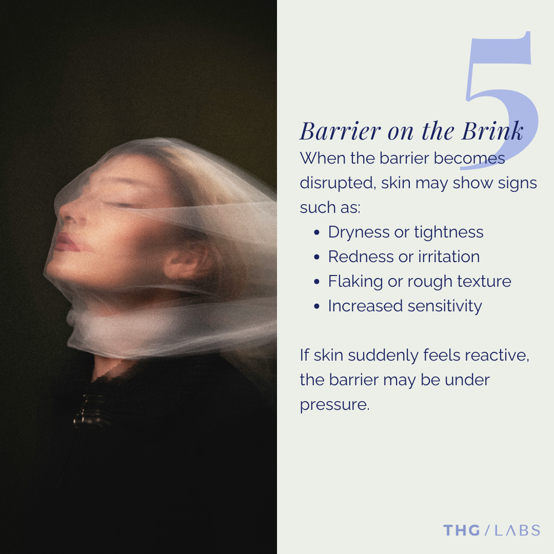 Soft-focus portrait with fabric overlay, symbolising sensitive, reactive skin and signs of barrier disruption such as irritation and dryness.