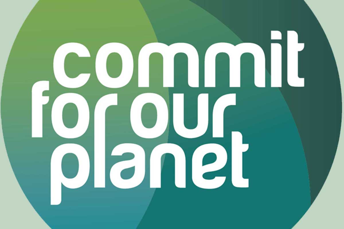 Commit for Our Planet cosmetics sustainability initiative logo highlighting industry collaboration on environmental responsibility and sustainable beauty manufacturing