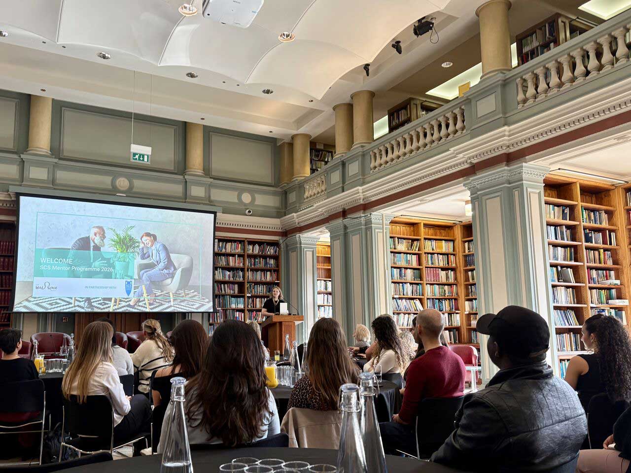 Cosmetic Scientists attending launch of SCS 2026 Mentorship Programme seated in library for presentation