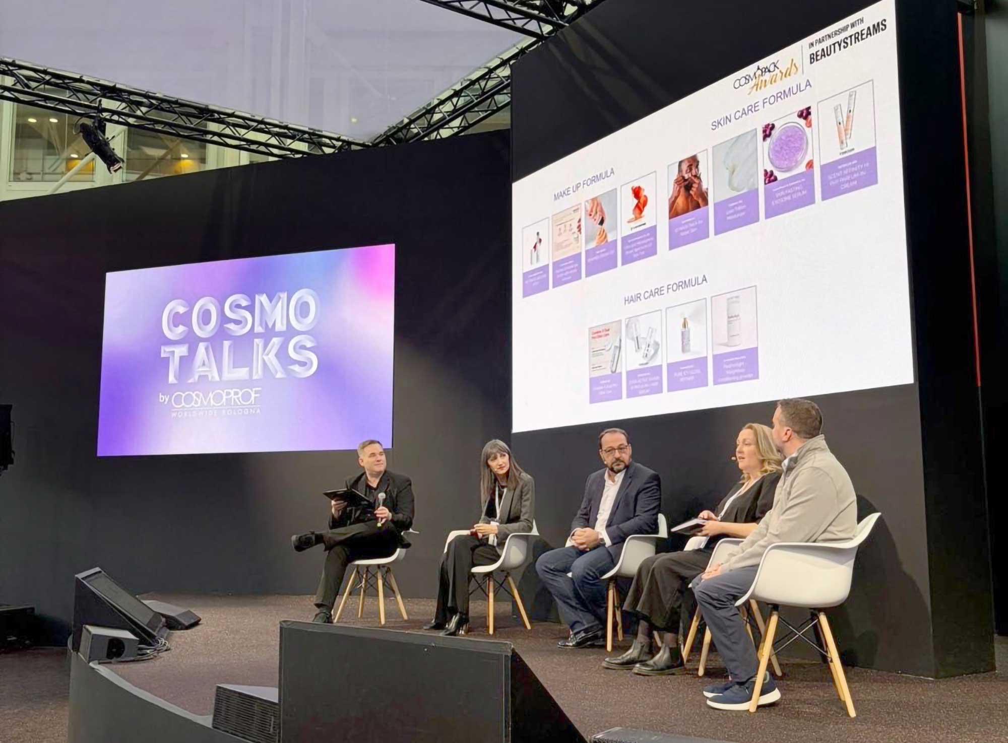 Cosmoprof Cosmo Talks panel discussing future beauty innovation trends with insights relevant to cosmetic product manufacturers and formulation partners