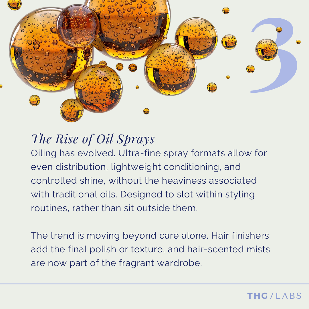 Haircare formulation concept demonstrating oil spray delivery systems for lightweight conditioning, even distribution and controlled shine
