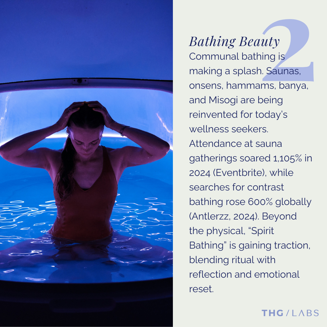Individual immersed in communal bathing, illustrating modern interpretations of traditional wellness rituals
