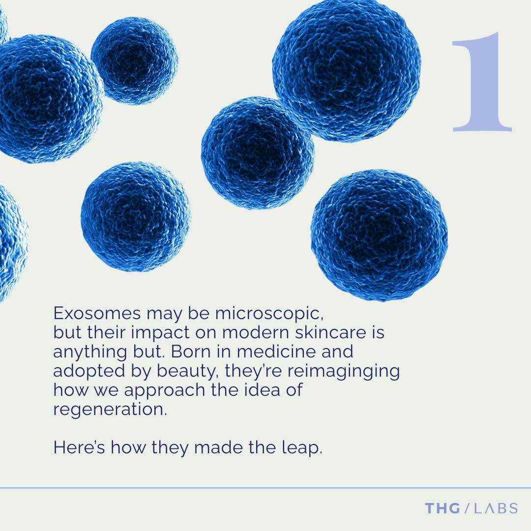 Microscopic-style spheres illustrating the role of exosomes in modern cosmetic science