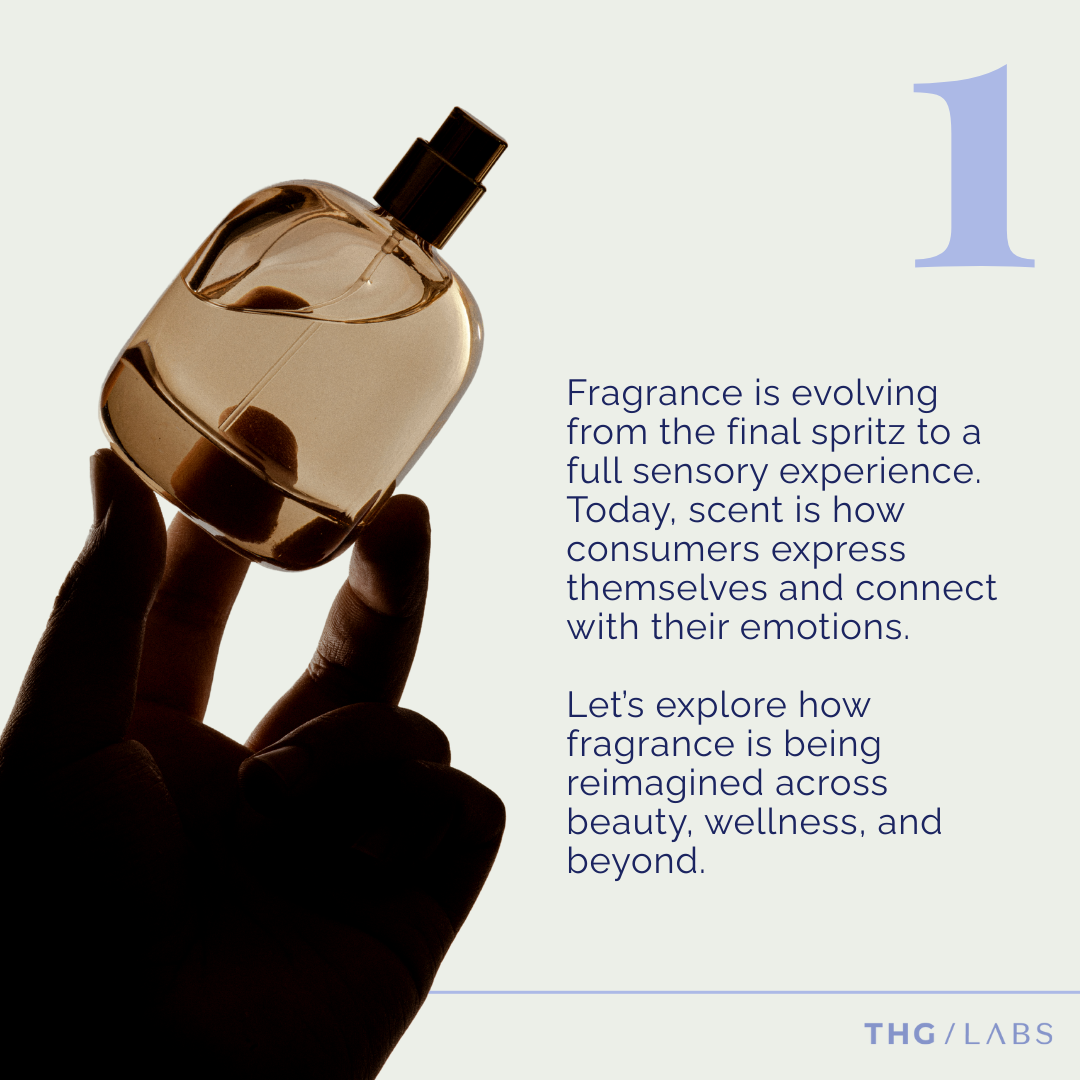 Hand holding perfume bottle symbolising fragrance ritual.