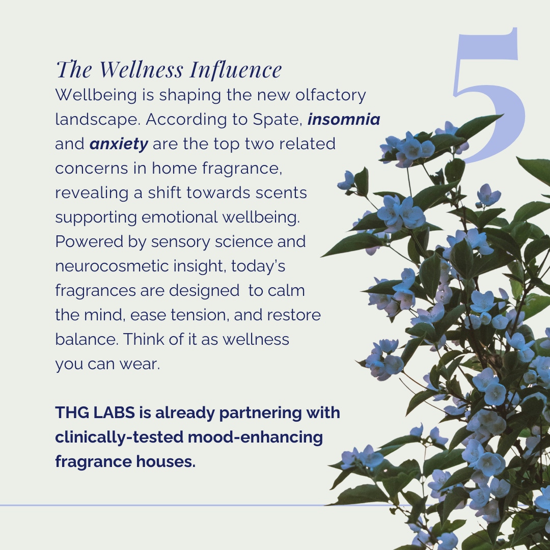 Branch with blue flowers linking scent to wellbeing.