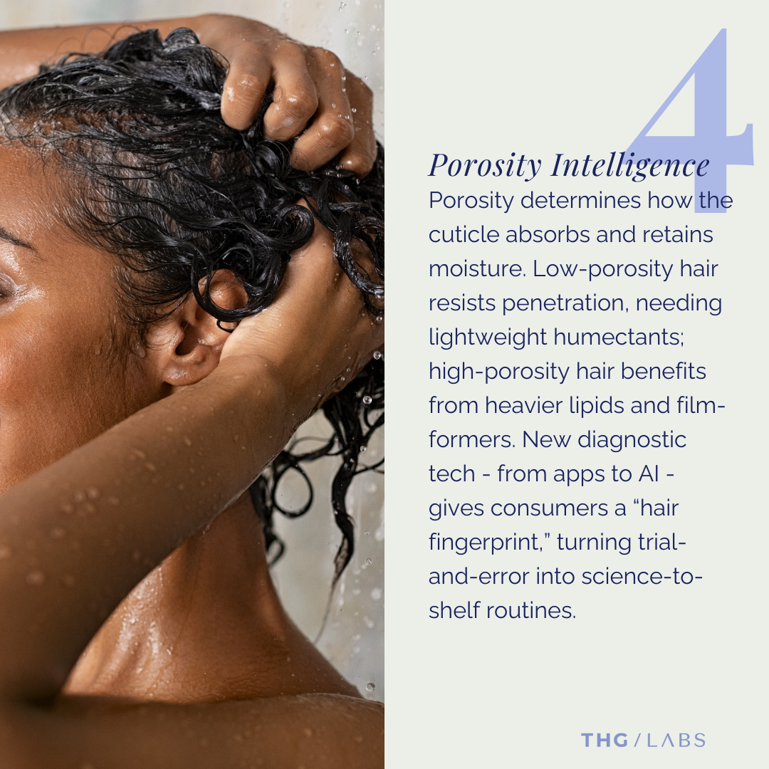 Woman washing hair under running water illustrating porosity awareness.