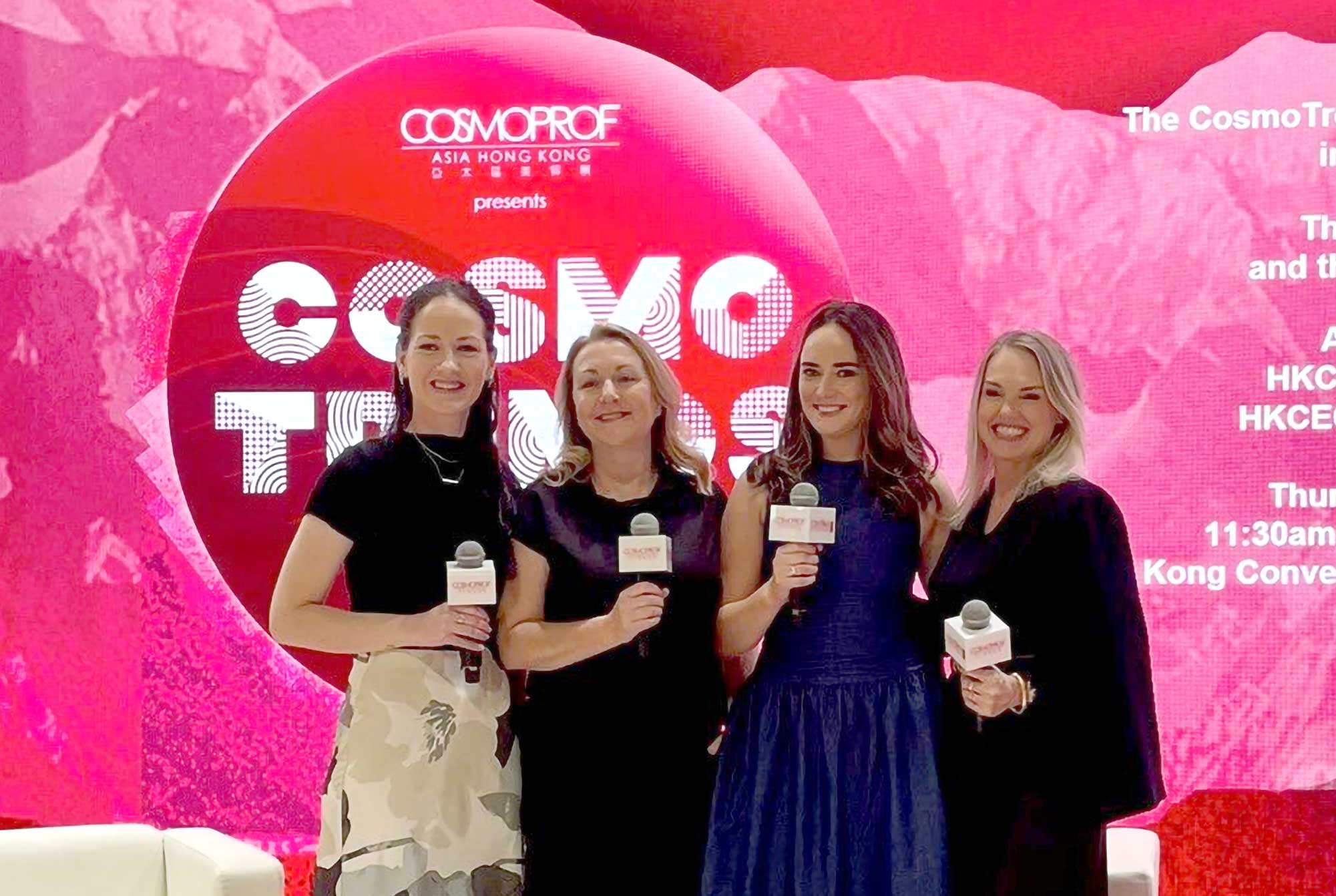 ThG LABS Kristal Bull and fellow judges on stage at Cosmoprof Asia during an industry panel focused on beauty innovation and product trends.