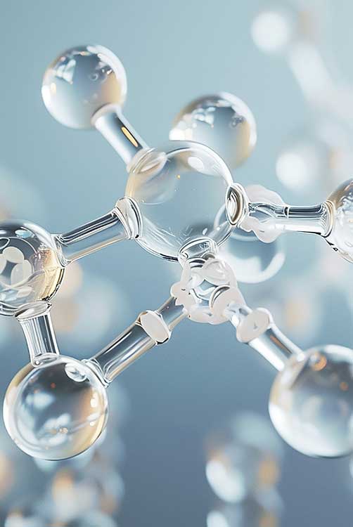 Abstract molecular structure representing active ingredient science used in dermocosmetic formulation research in product development at THG LABS.