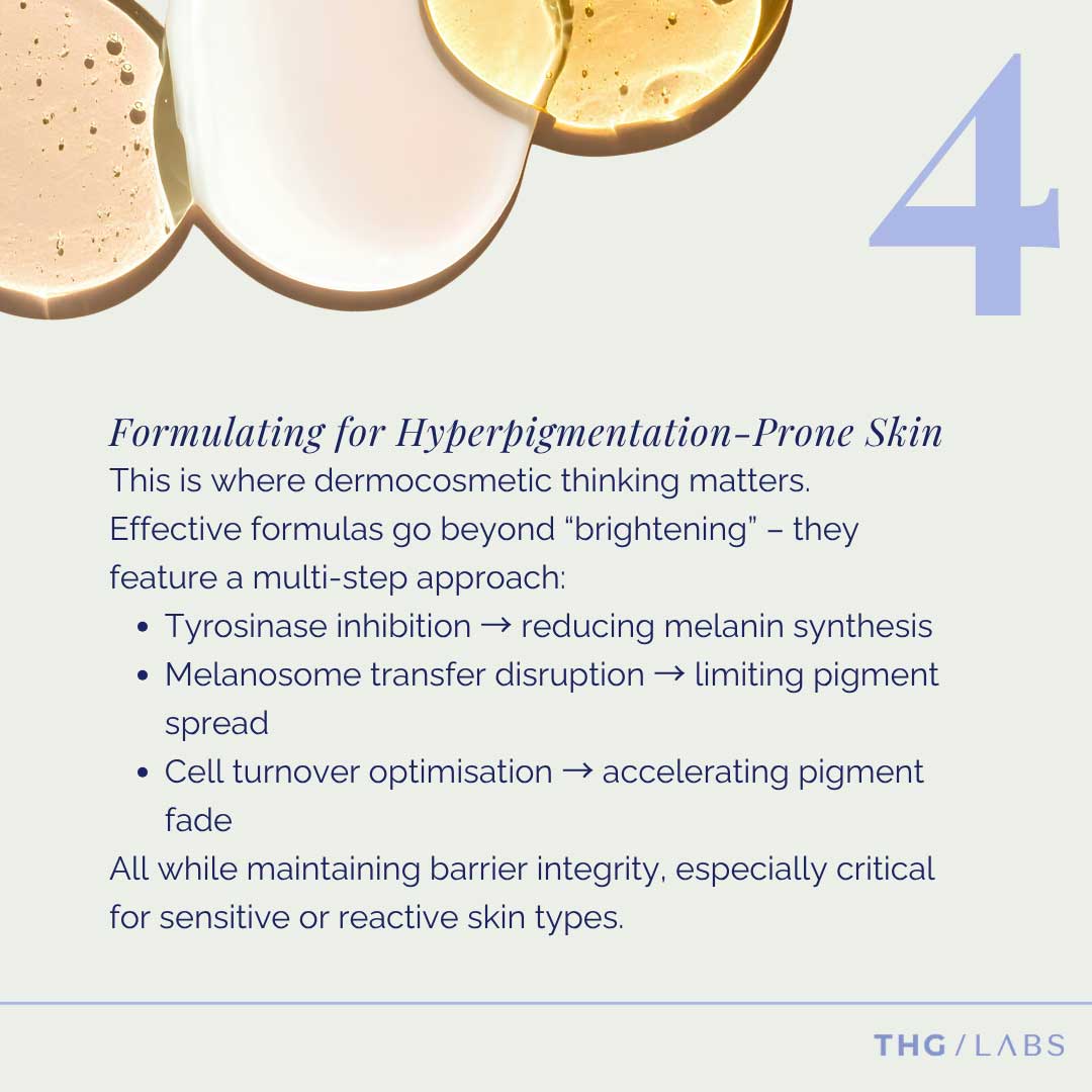 Dermocosmetic skincare formulation concepts for hyperpigmentation-prone skin featuring advanced pigment control and barrier-supportive approaches