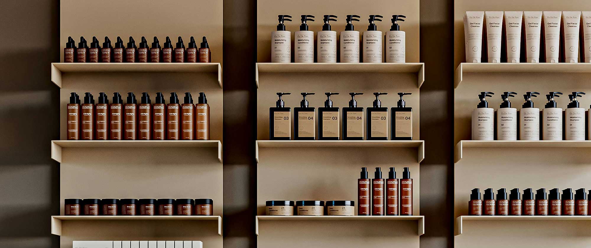 Premium haircare retail display showcasing performance-led shampoo and scalp care products, reflecting evolving consumer expectations and treatment-focused haircare innovation developed by THG LABS.