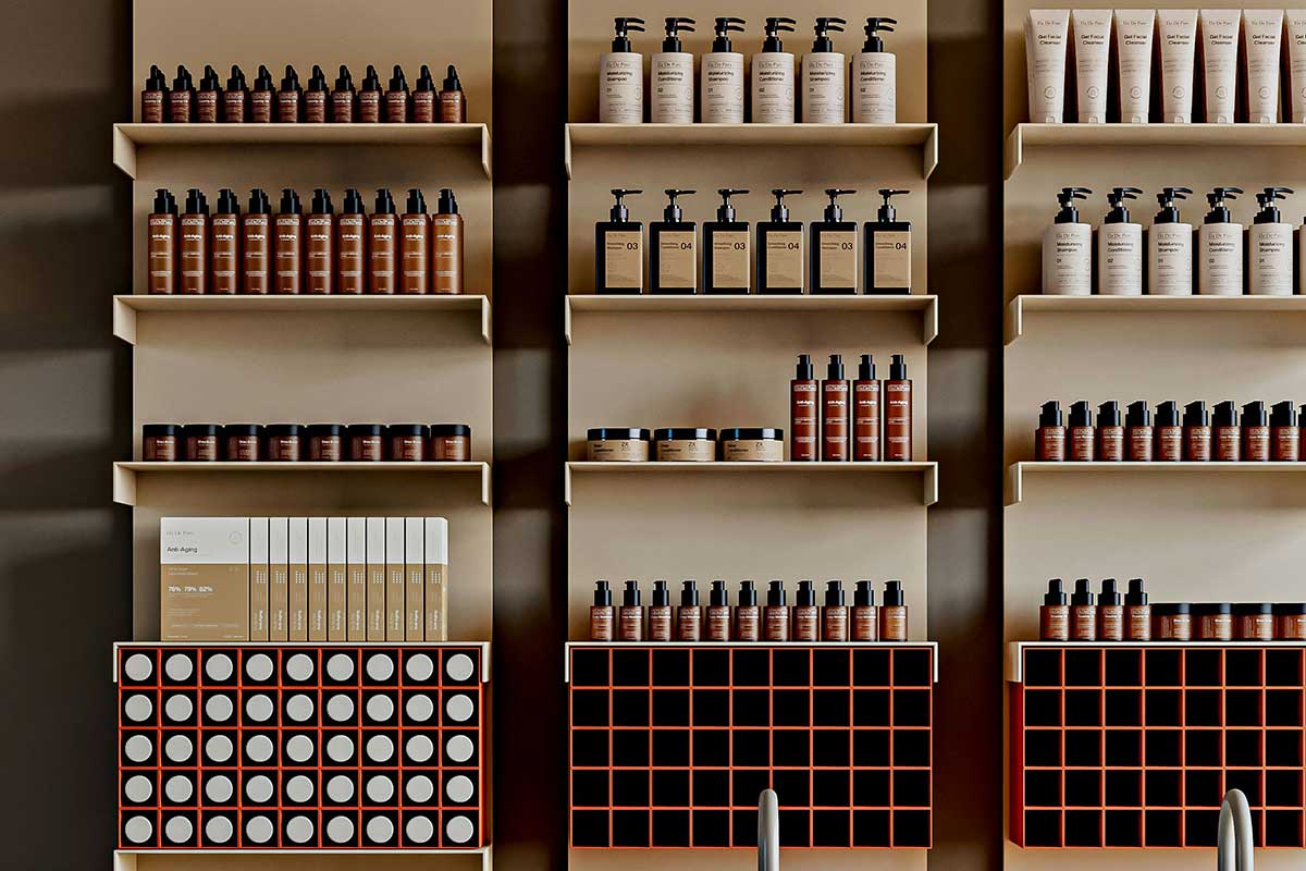 Premium haircare retail display showcasing performance-led shampoo and scalp care products, reflecting evolving consumer expectations and treatment-focused haircare innovation developed by THG LABS.