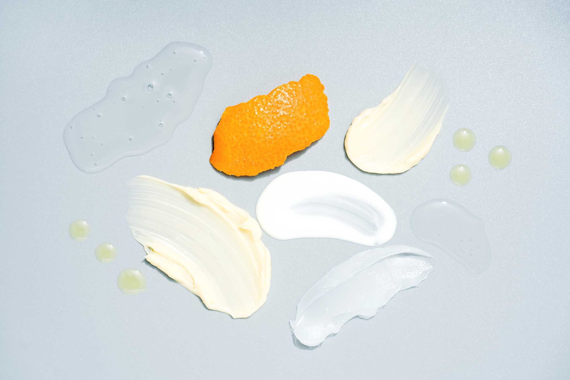 Cosmetic formulation textures used to explore sensory benchmarking, texture, spreadability and product experience during beauty product development.